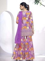 Lavender Premium Fibre Chinon Sharara Suit